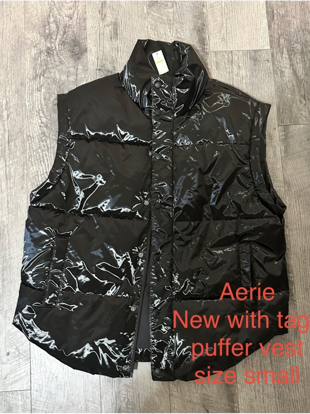 aerie Shiny Black Puffer Vest